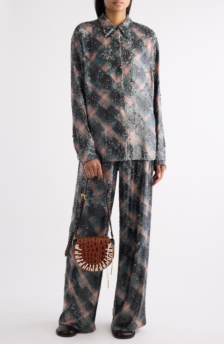 Dries Van Noten Chowy Sequin Button-Up Shirt, Alternate, color, Bottle