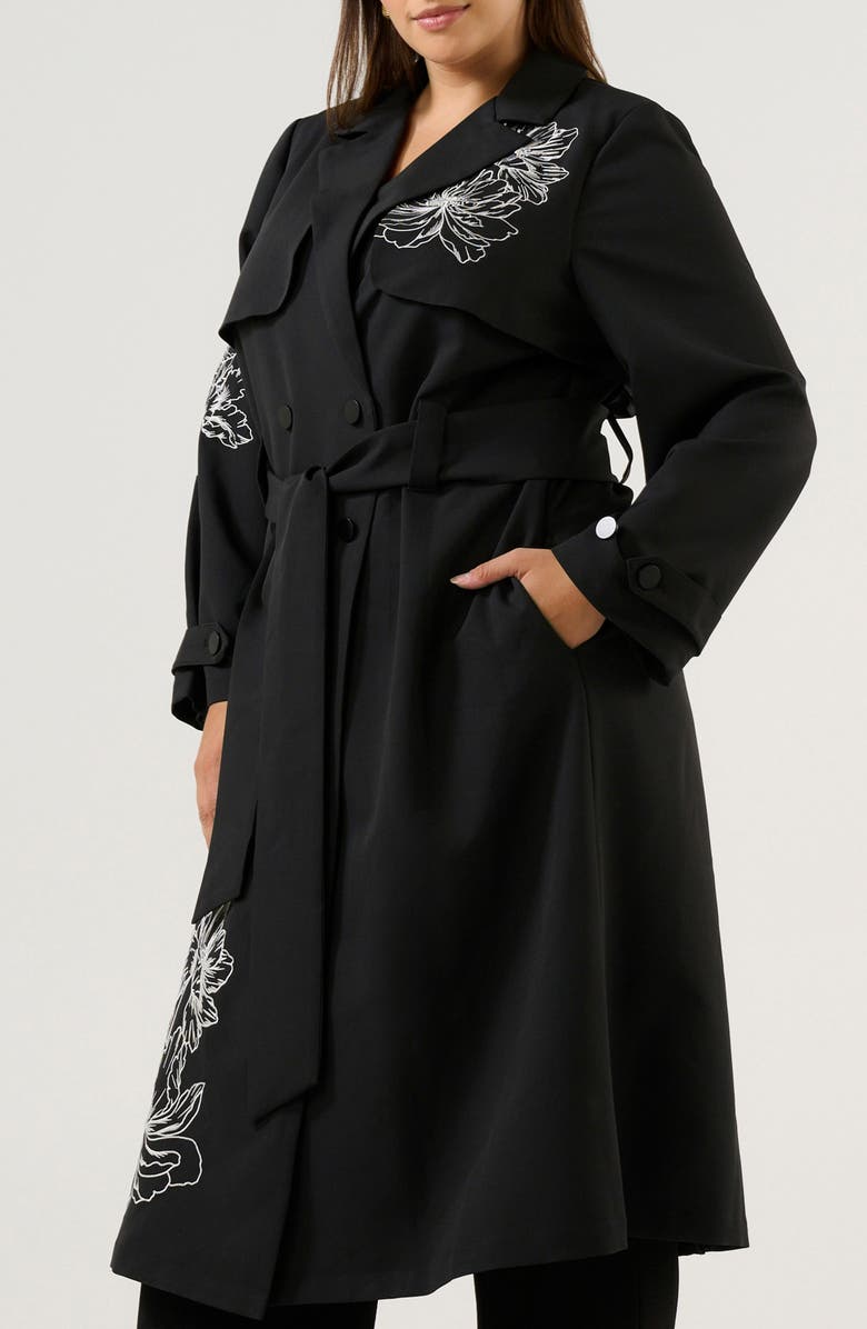 Estelle Monet Embroidered Double Breasted Trench Coat, Alternate, color, Black/ Cream