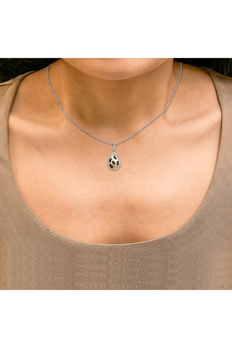 10K Yellow Gold Plated Sterling Silver Mixed Color Diamond Accent Pear Halo Pendant Necklace, Alternate, color, Silver