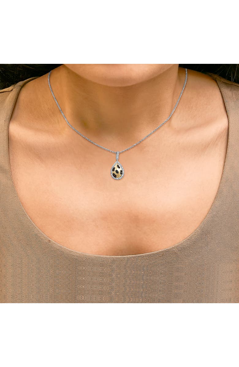 Haus of Brilliance 10K Yellow Gold Plated Sterling Silver Mixed Color Diamond Accent Pear Halo Pendant Necklace, Alternate, color, Silver