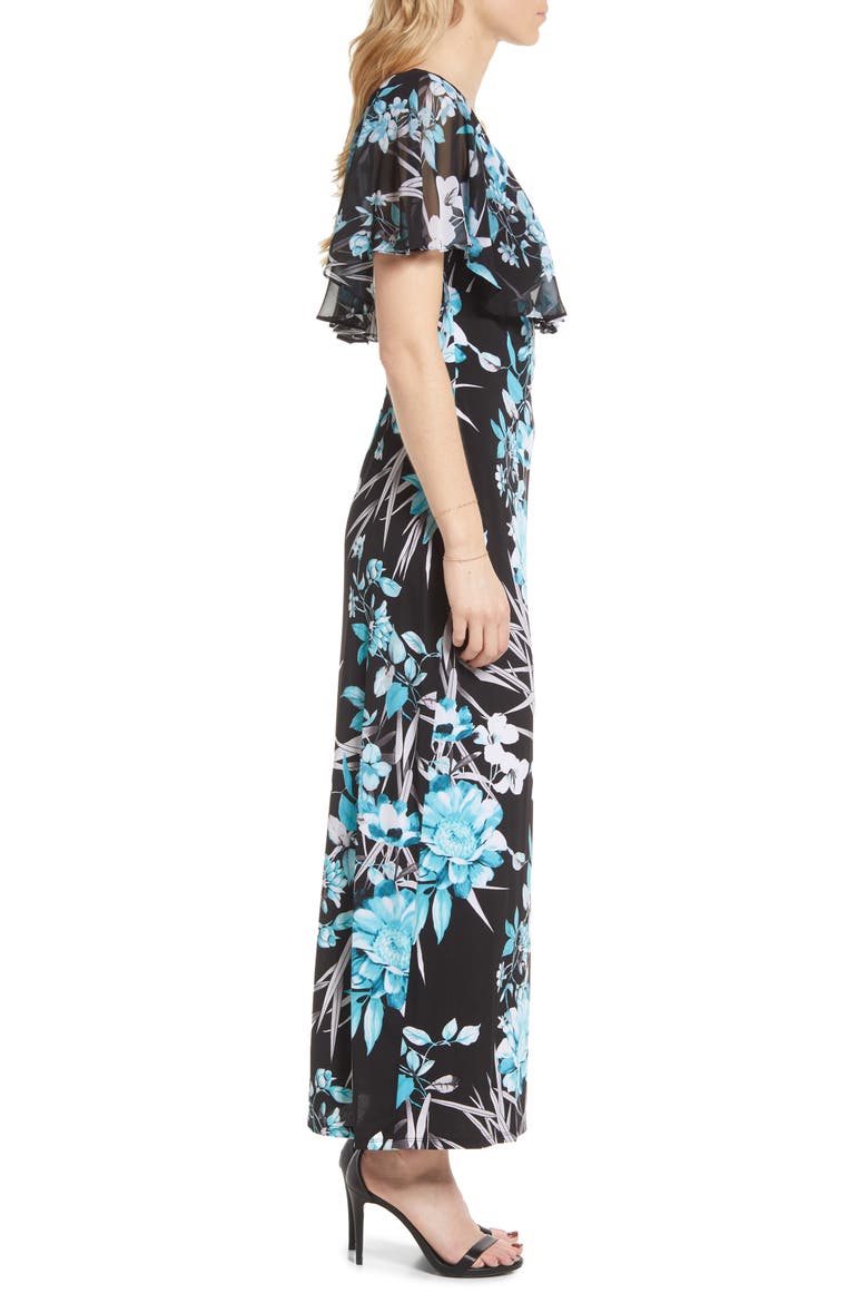 Floral Convertible Off the Shoulder Chiffon Maxi Dress, Alternate, color, SEAFOAM