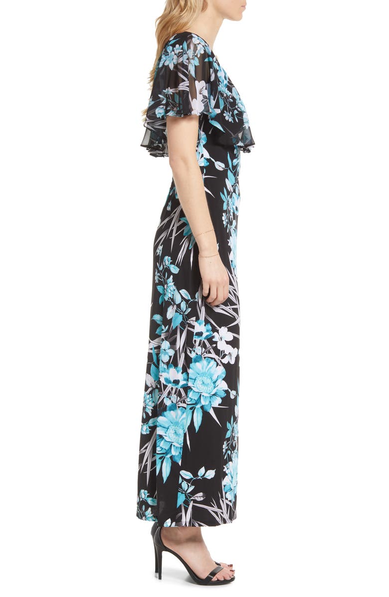 Connected Apparel Floral Convertible Off the Shoulder Chiffon Maxi Dress, Alternate, color, 