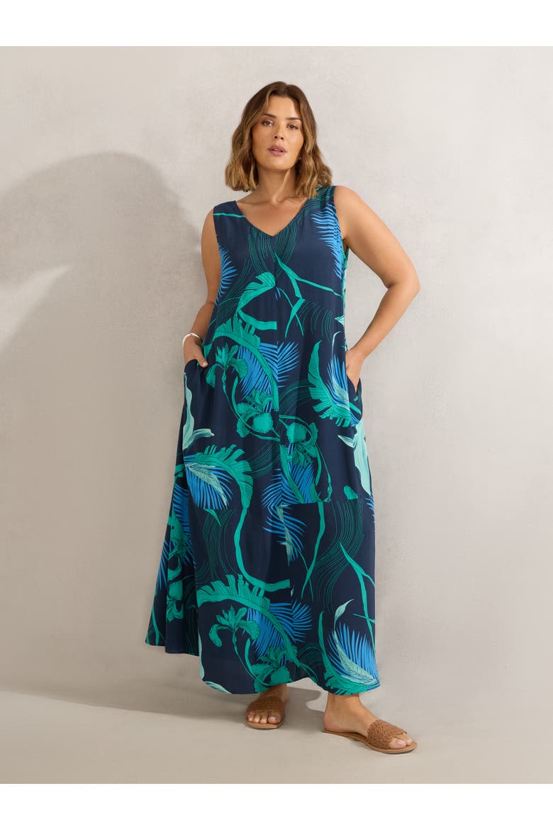 Abstract Leaf Print V-Neck Maxi Dress, Alternate, color, Multi