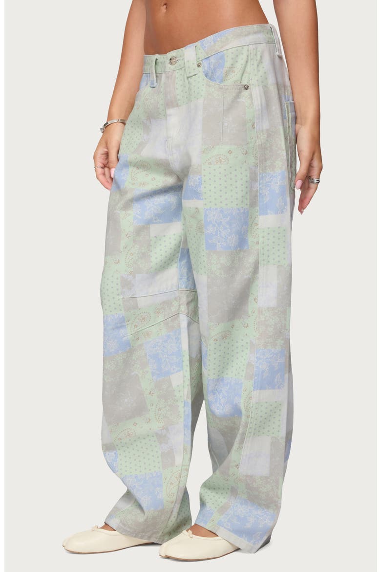 Patchwork Print Low Rise Wide Leg Jeans, Alternate, color, MIX