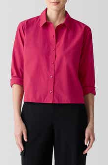 Eileen Fisher Classic Point Collar Organic Cotton Poplin Button-Up Shirt