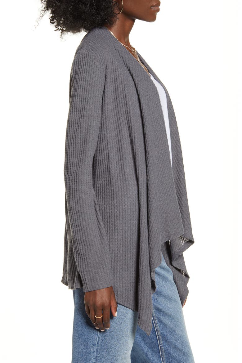 Waffle Knit Waterfall Cardigan, Alternate, color, HEATHER CHARCOAL