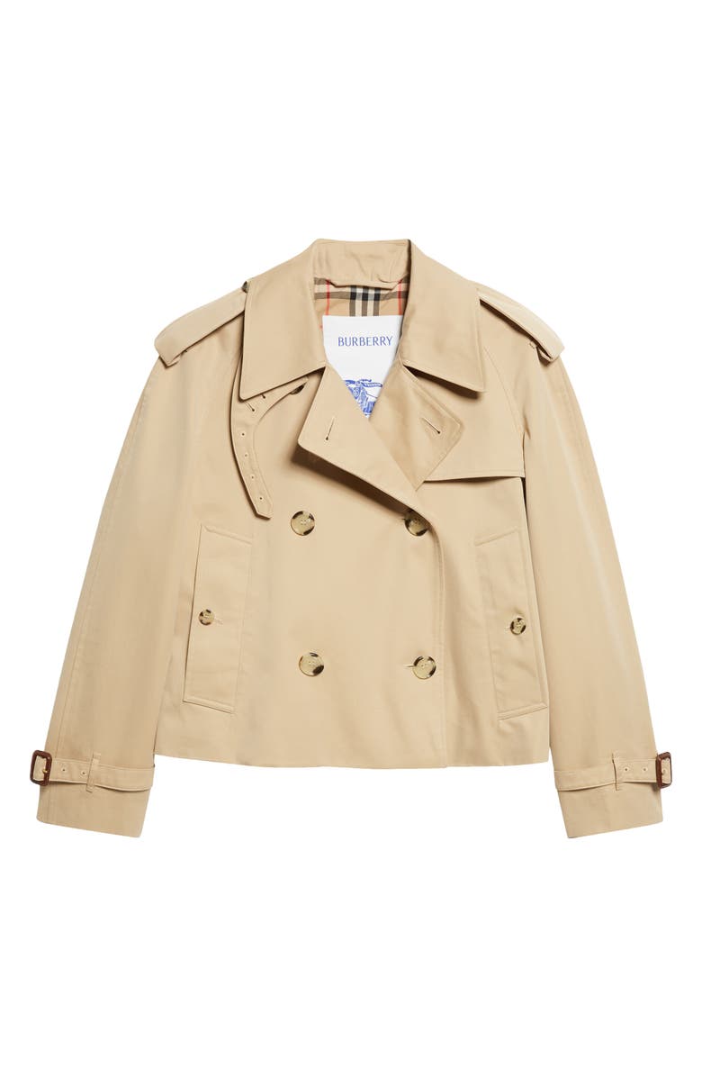 Burberry Haltye Cotton Gabardine Crop Trench Jacket, Main, color, Honey