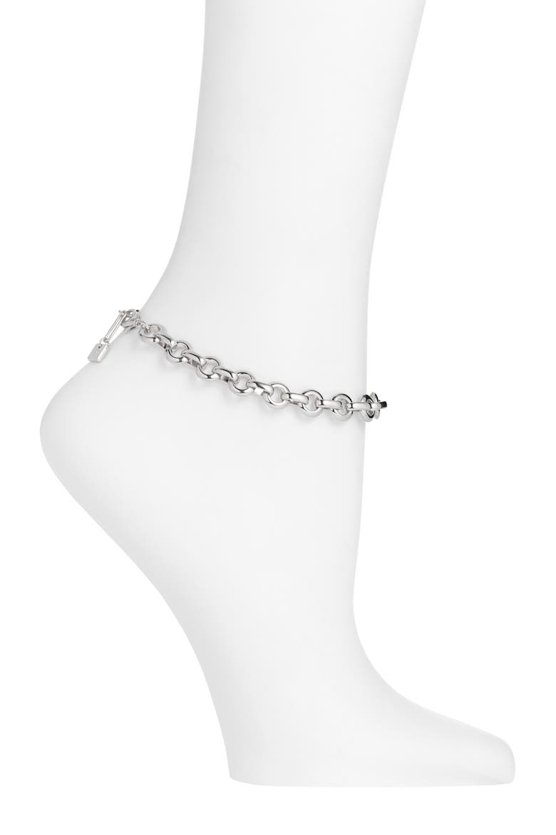 Flat Cable Chain Anklet, Main, color, SILVER