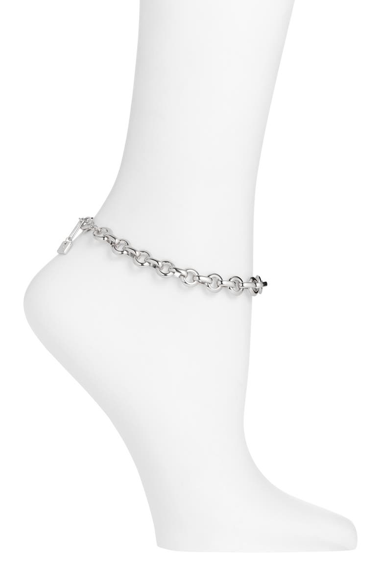 Open Edit Flat Cable Chain Anklet, Main, color, Silver
