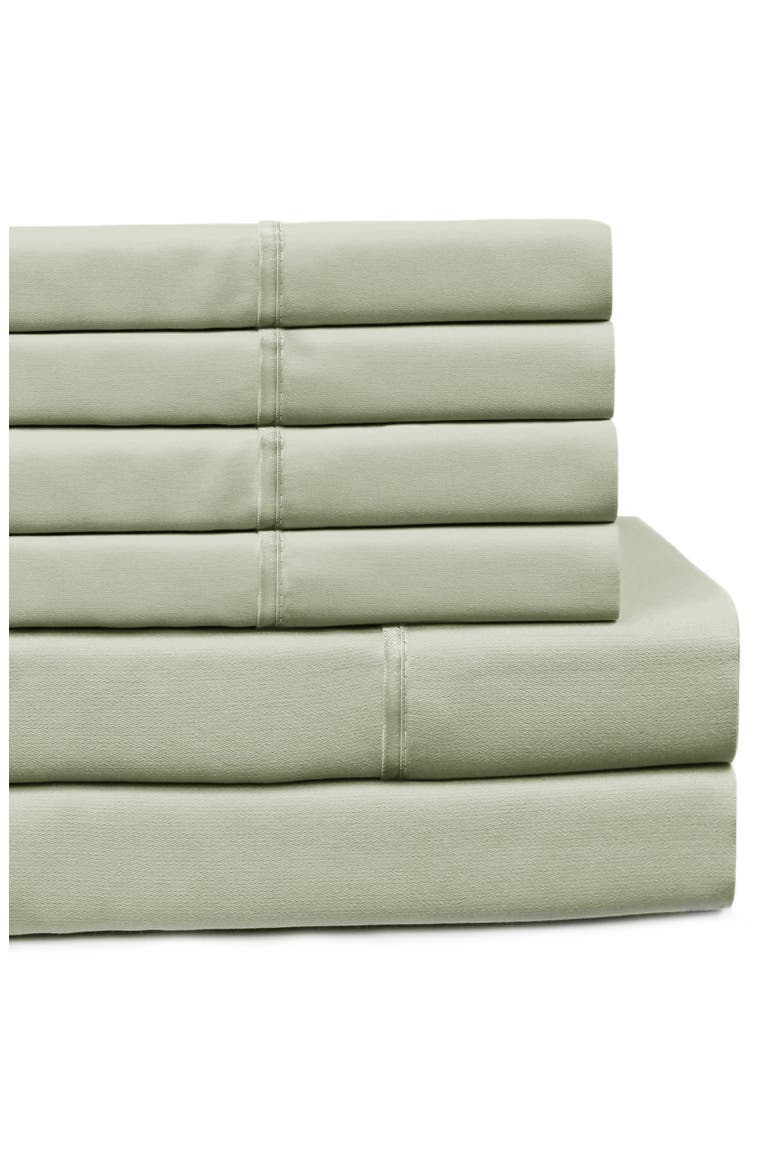 Pleat Detail 400 Thread Count Sheet Set with Bonus Pillowcases, Main, color, SAGE