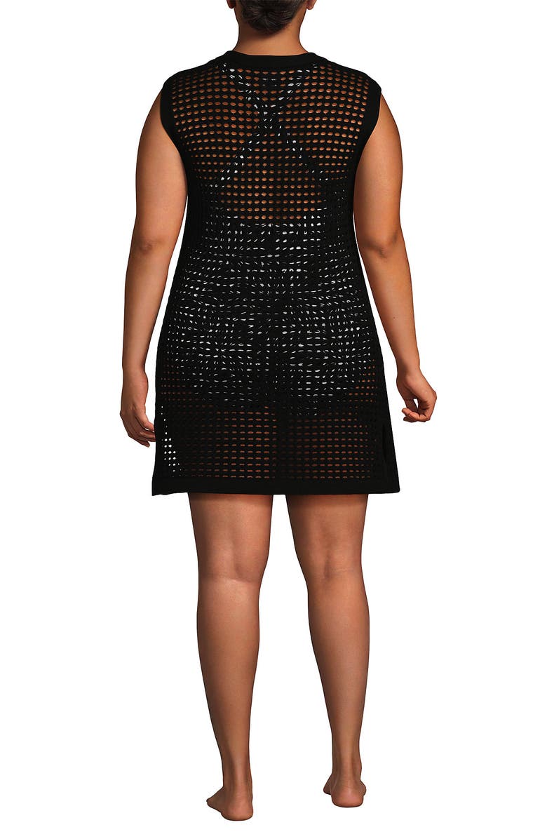 Lands' End Cotton Open Knit V-Neck Swim Cover-up Dress, Alternate, color, Black