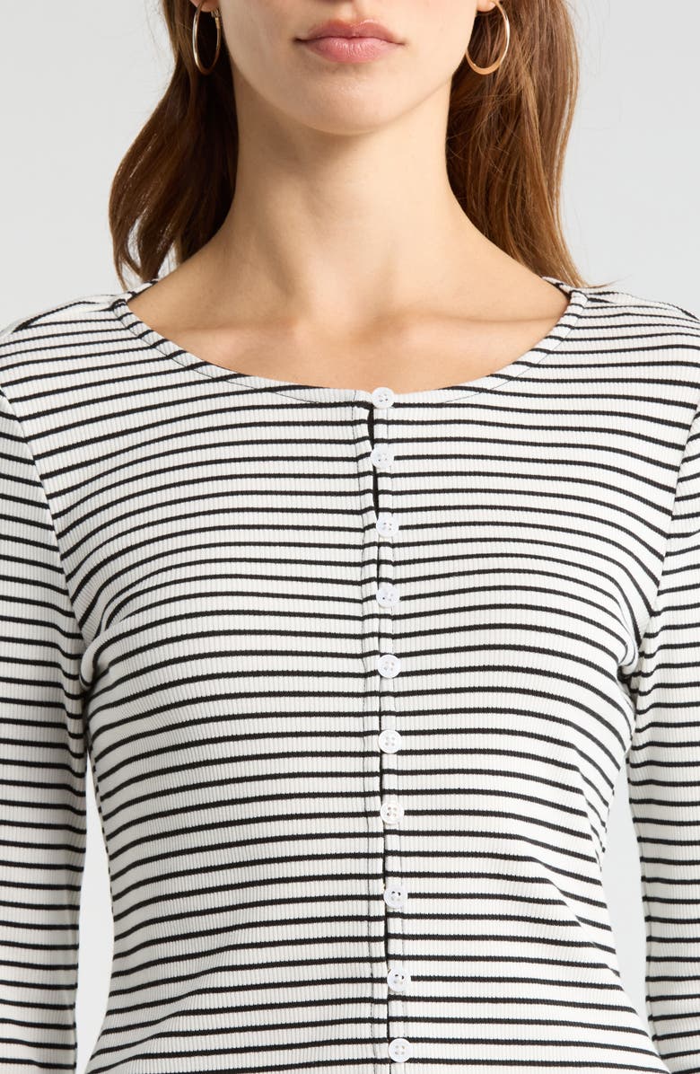 Vince Camuto Stripe Stretch Cotton Knit Top, Alternate, color, Rich Black