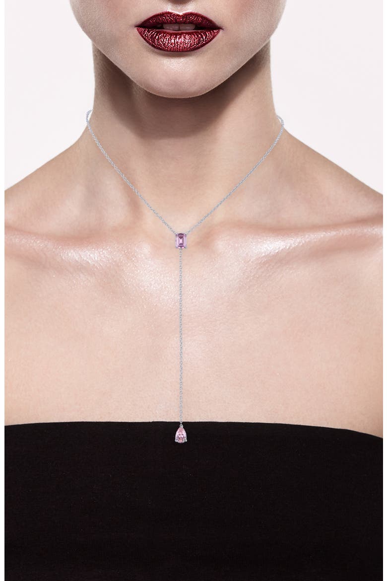 Cubic Zirconia Lariat Necklace, Alternate, color, PINK/ SILVER