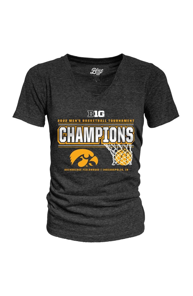 BLUE 84 Women's Blue 84 Heathered Black Iowa Hawkeyes 2022 Big Ten Men's Basketball Conference Tournament Champions Locker Room V-Neck T-Shirt, Alternate, color,