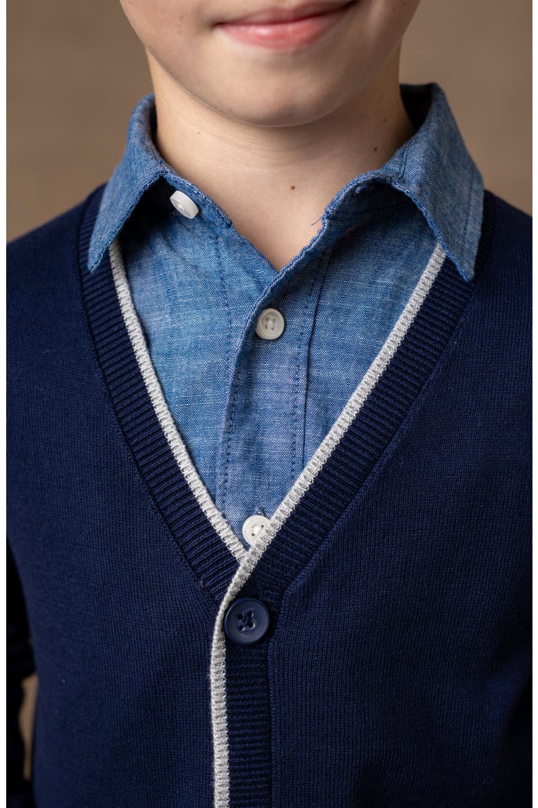 Baby Boys' Organic Tipped Cardigan with Elbow Patches, Infant, Alternate, color, Navy