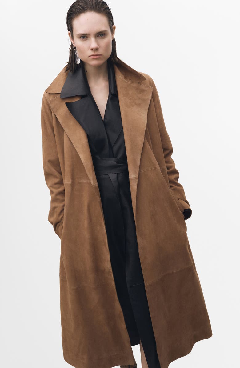 MANGO Belted Suede Trench Coat, Alternate, color, 