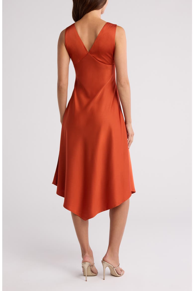 Asymmetric Satin Midi Dress, Alternate, color, RUST