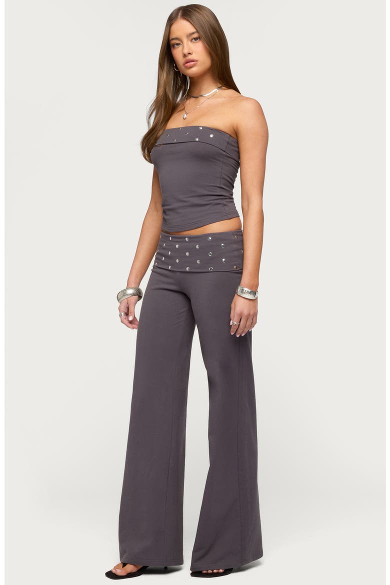 Breanna Studded Foldover Wide Leg Pants, Alternate, color, DARK-GRAY