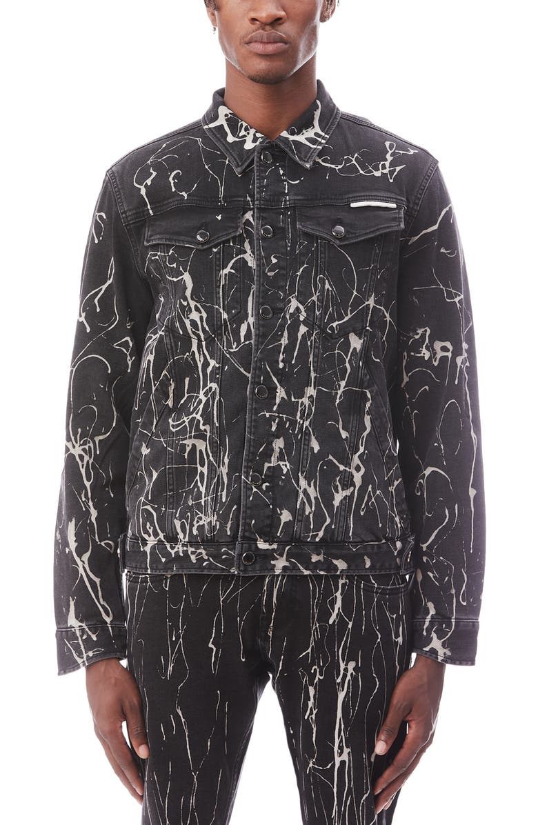 HVMAN MK2 Paint Splatter Denim Jacket, Main, color, Black Opium