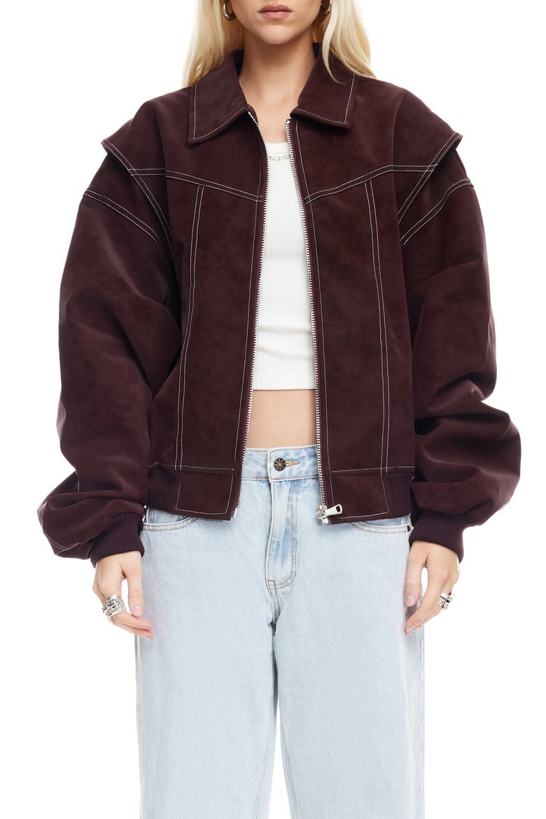 Vista Faux Suede Bomber Jacket, Main, color, SHIRAZ