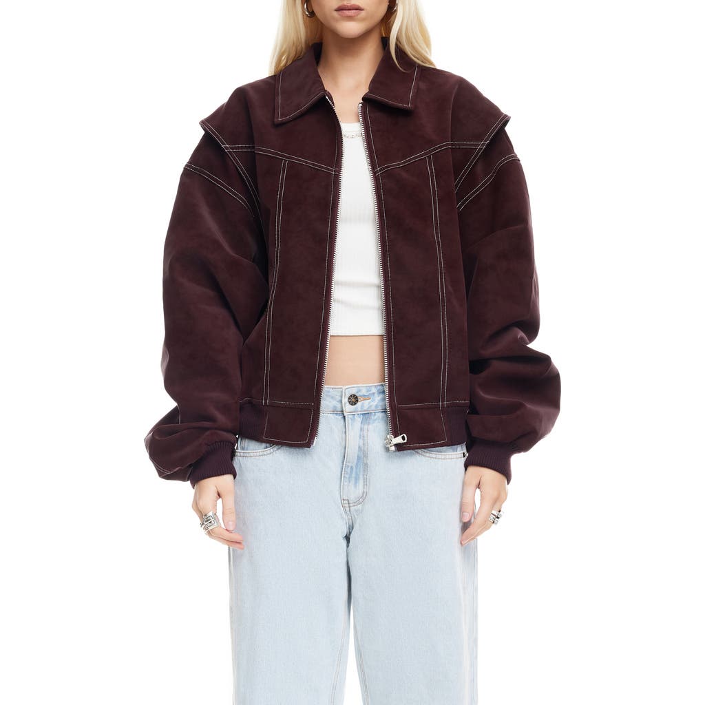 Lioness Vista Faux Suede Bomber Jacket In Brown