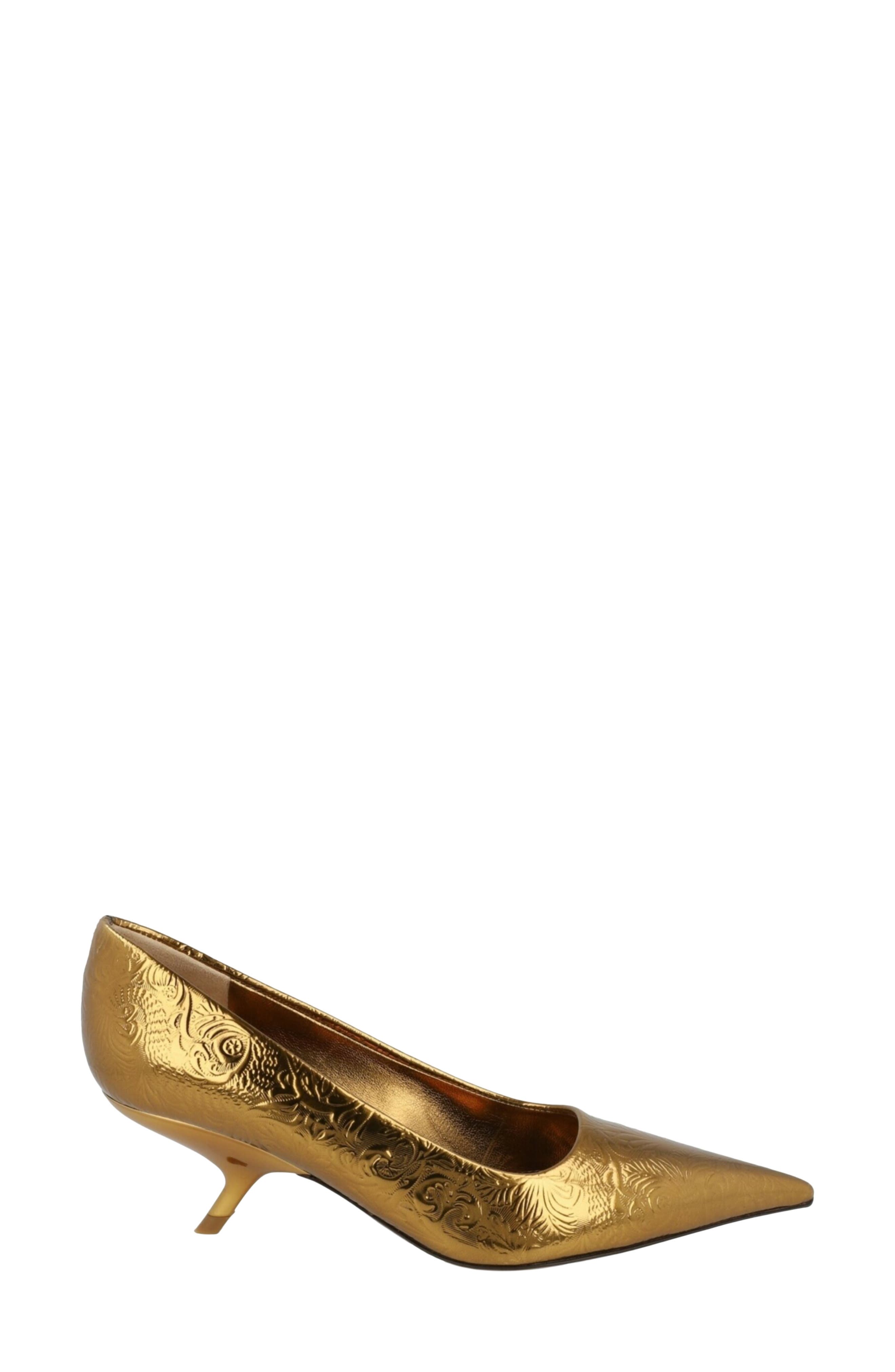 Eva Embossed Leather Pointed Toe Pump, Alternate, color, GOLD