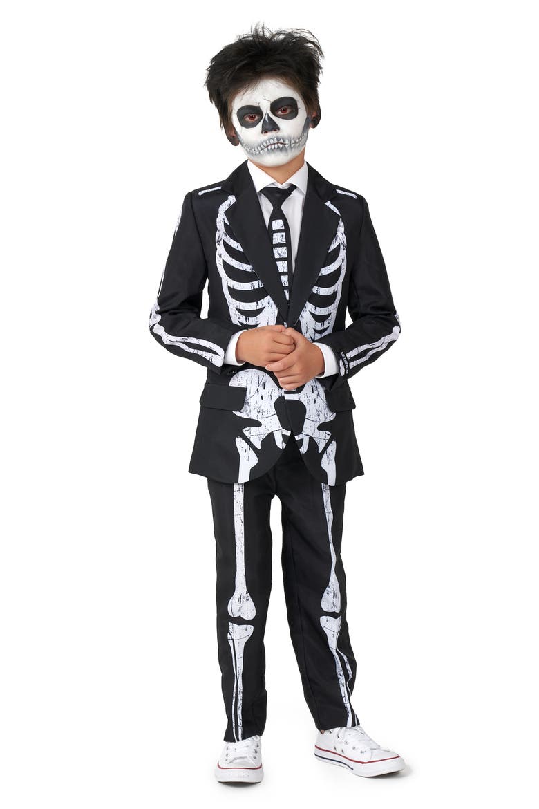 Kids' Suitmeister Skeleton Grunge Two-Piece Suit with Tie, Main, color, BLACK