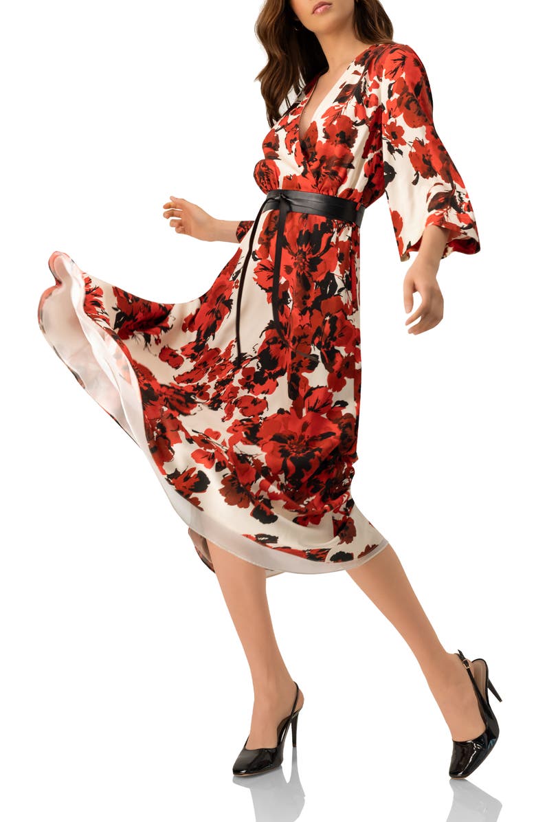 IVONNE Floral Maxi Wrap Dress with Belt, Alternate, color, Ivory-Red