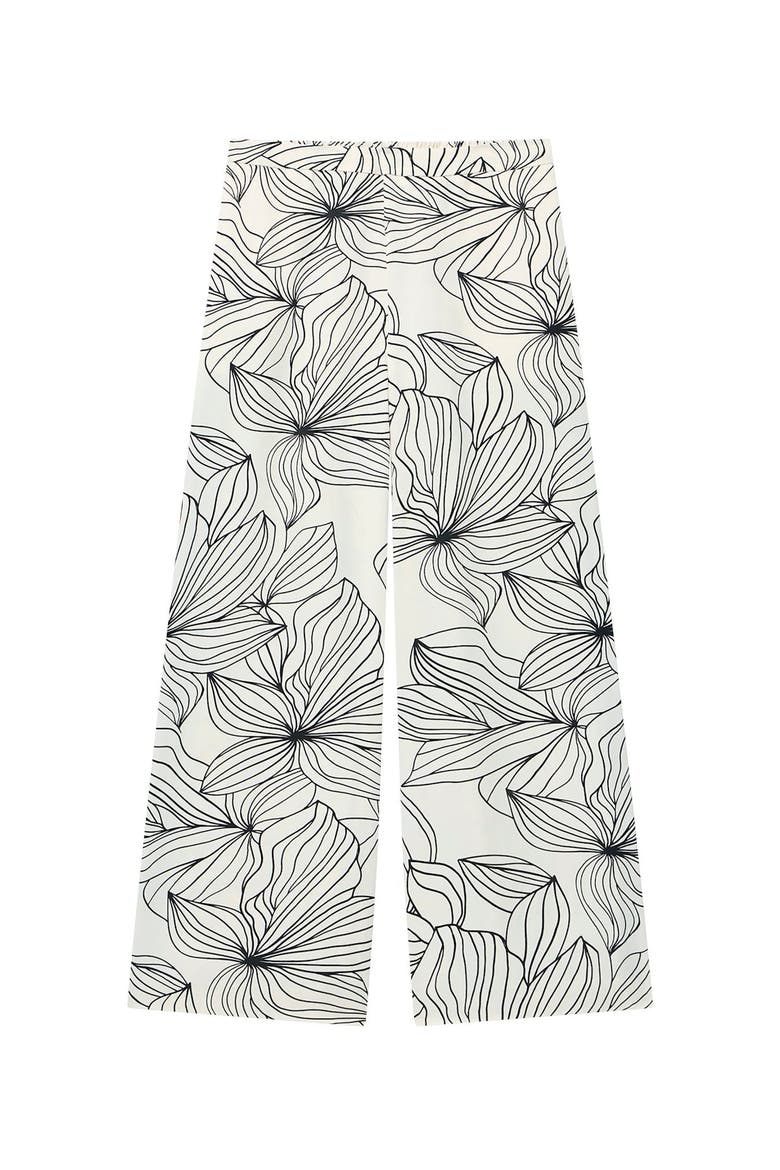 Floral Print Wide Satin Trousers, Alternate, color, Cream