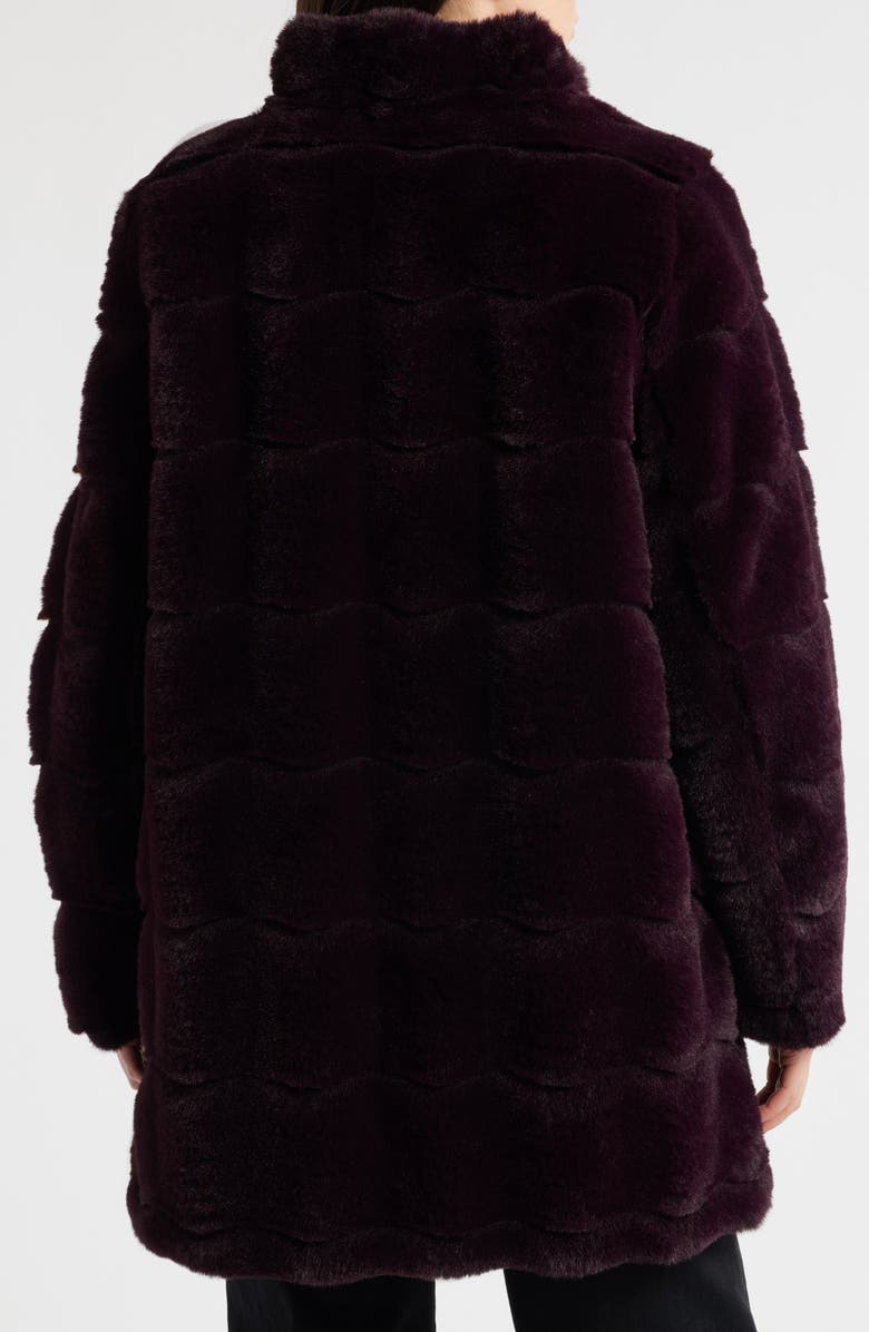 Via Spiga Wavy Reversible Faux Fur Quilted Coat, Alternate, color, Burgundy