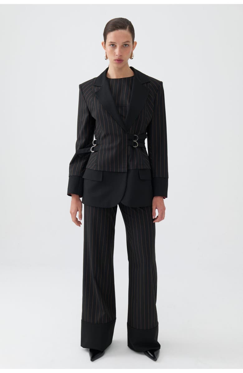 Nocturne Striped Double Breasted Jacket with Belt Detail, Alternate, color,