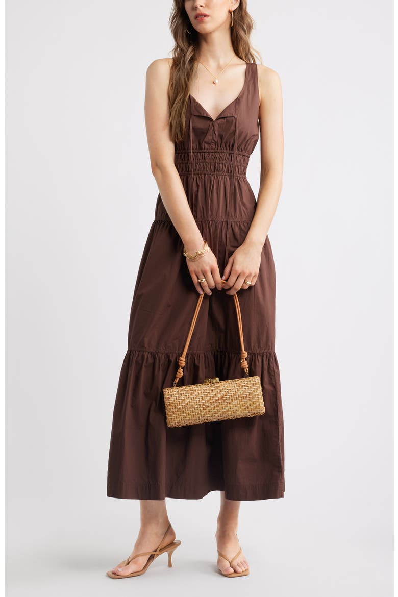 Cotton Poplin Tiered Maxi Sundress, Alternate, color, BROWN BITTER