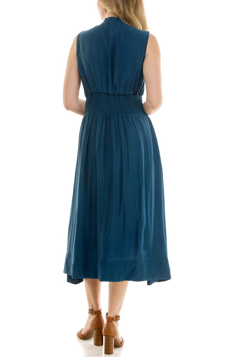 Smocked Waist Zip Front Midi Dress, Alternate, color, DARK DENIM