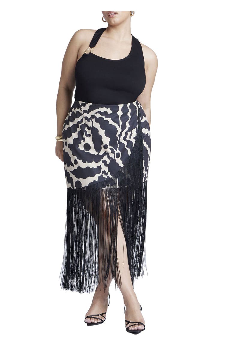 ELOQUII Wrap Front Fringe Mini Skirt, Main, color, 