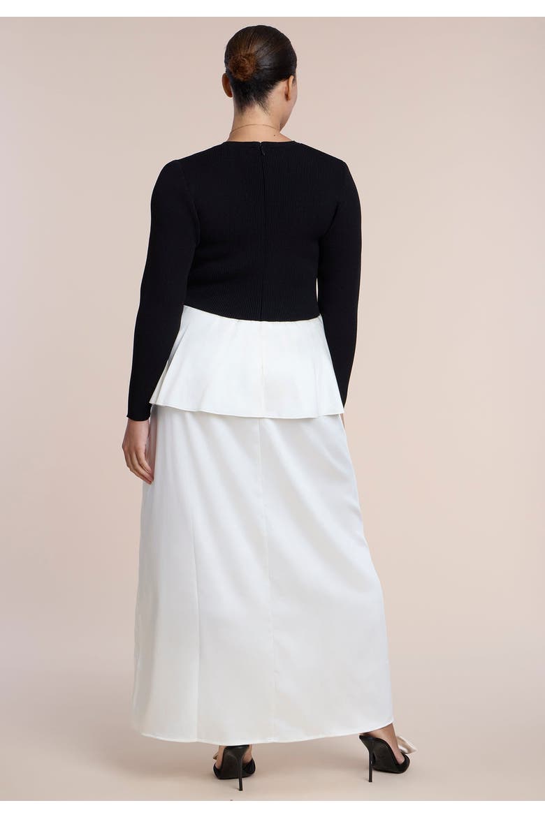 Mixed Media Peplum Detail Maxi Dress, Alternate, color, BLACK AND CREAM