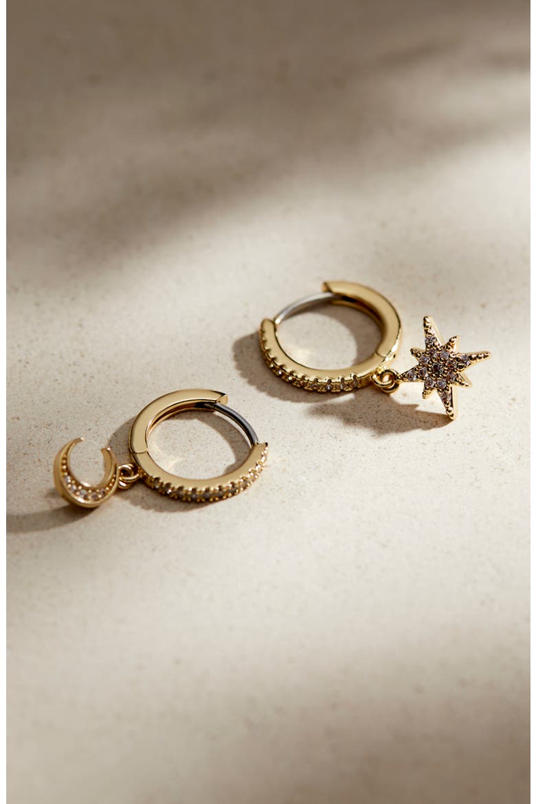 Crescent Moon Huggie Hoops - Celeste, Alternate, color, Gold