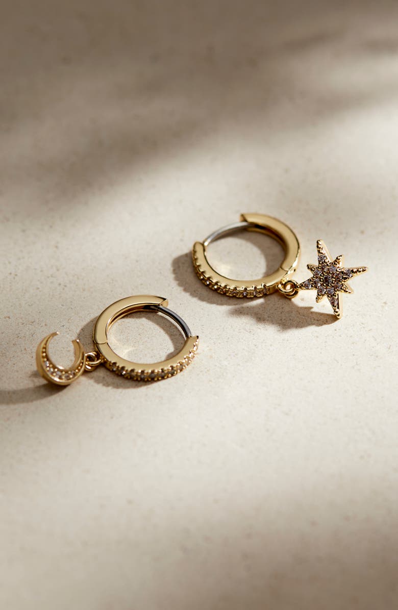 Ana Luisa Crescent Moon Huggie Hoops - Celeste, Alternate, color, Gold