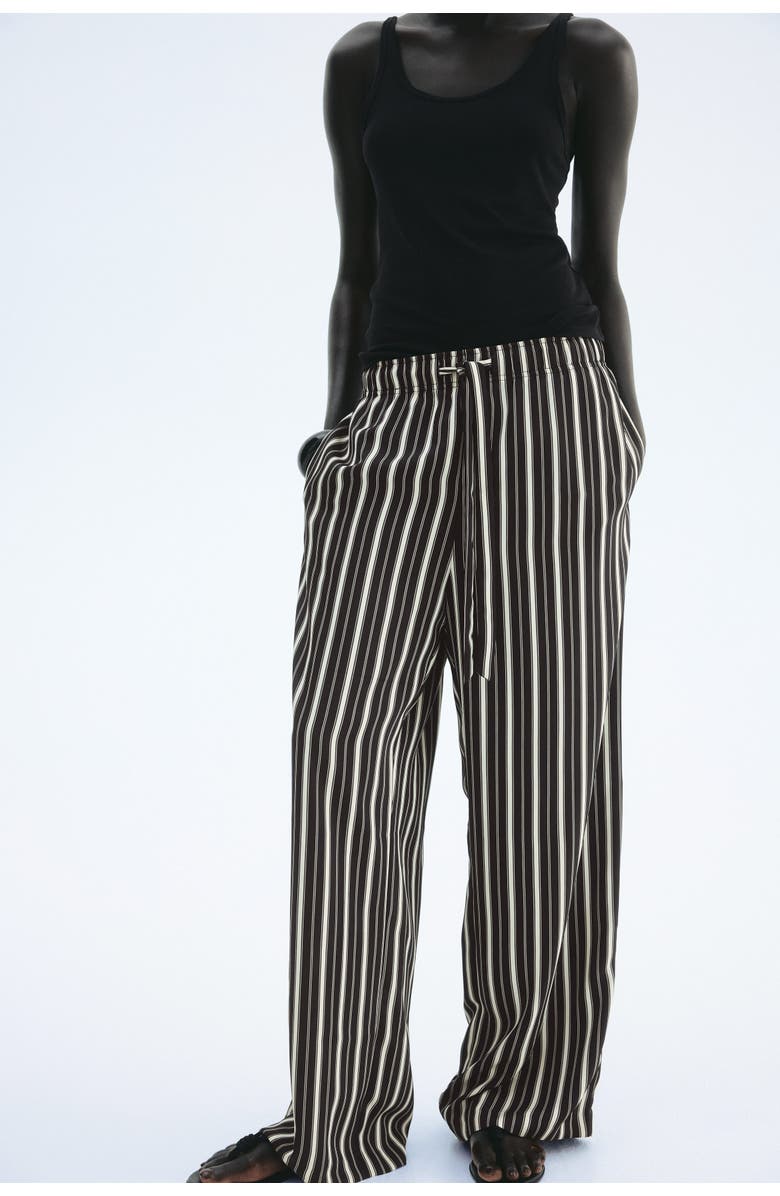 H&M Drawstring Twill Trousers, Alternate, color, Black/Striped