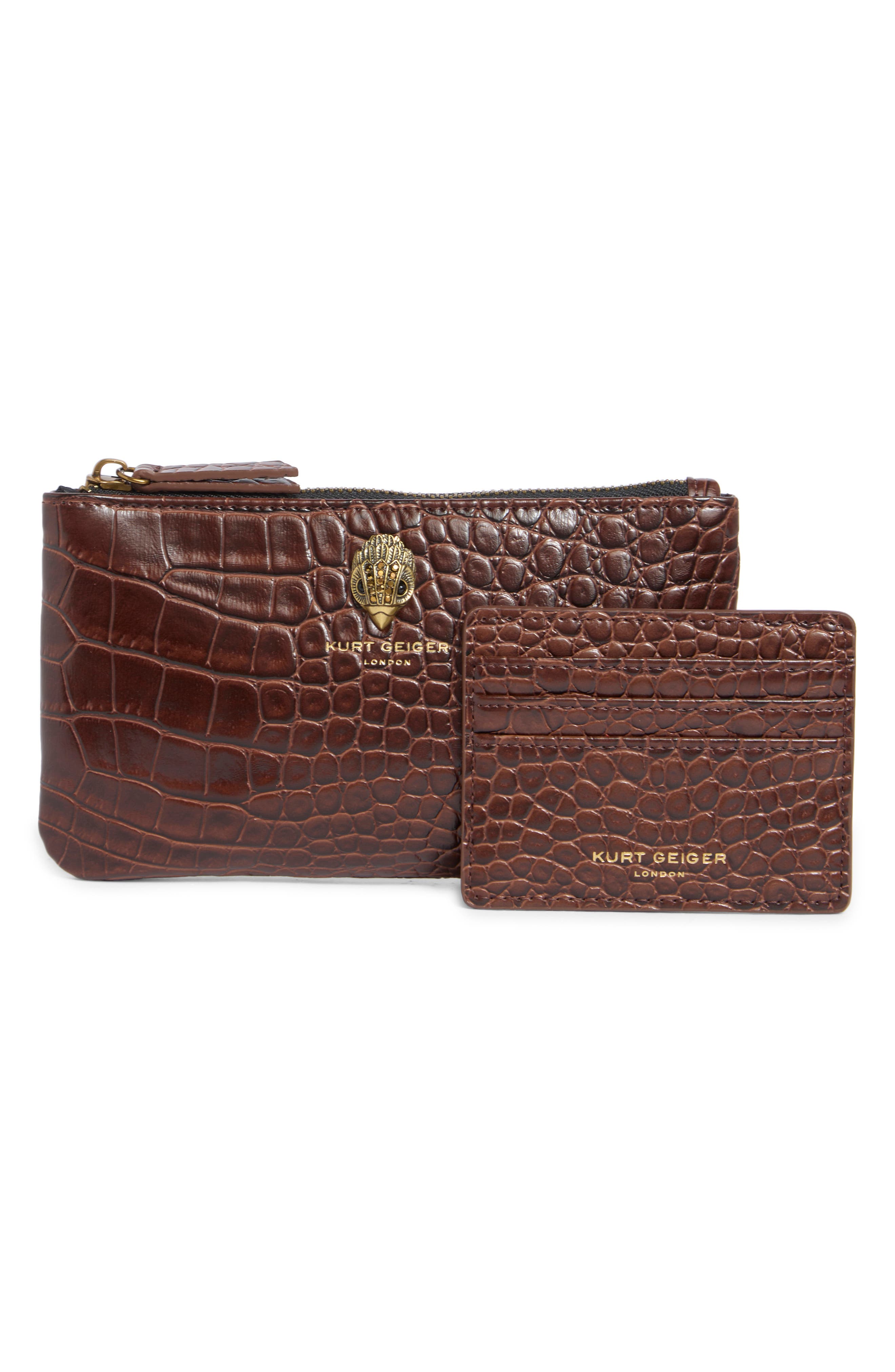 Croc Embossed Faux Leather Pouch and Cardholder Set