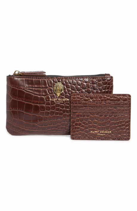 Croc Embossed Faux Leather Pouch and Cardholder Set