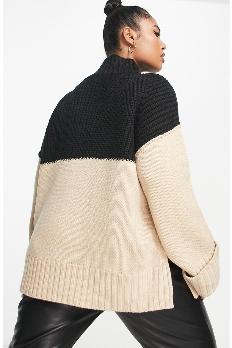 Curve Colorblock Side Slit Turtleneck Sweater, Alternate, color, BLACK