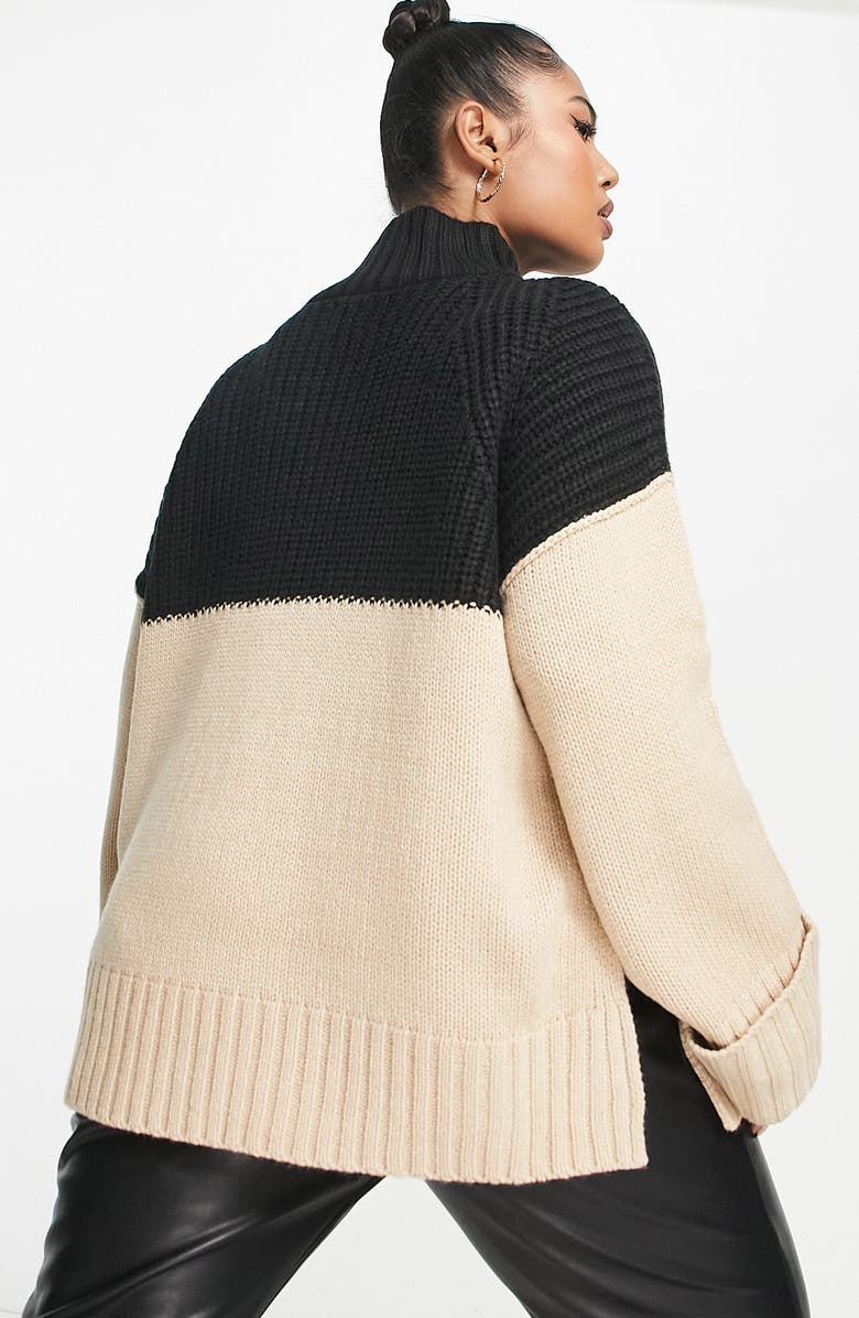 ASOS DESIGN Curve Colorblock Side Slit Turtleneck Sweater, Alternate, color, 