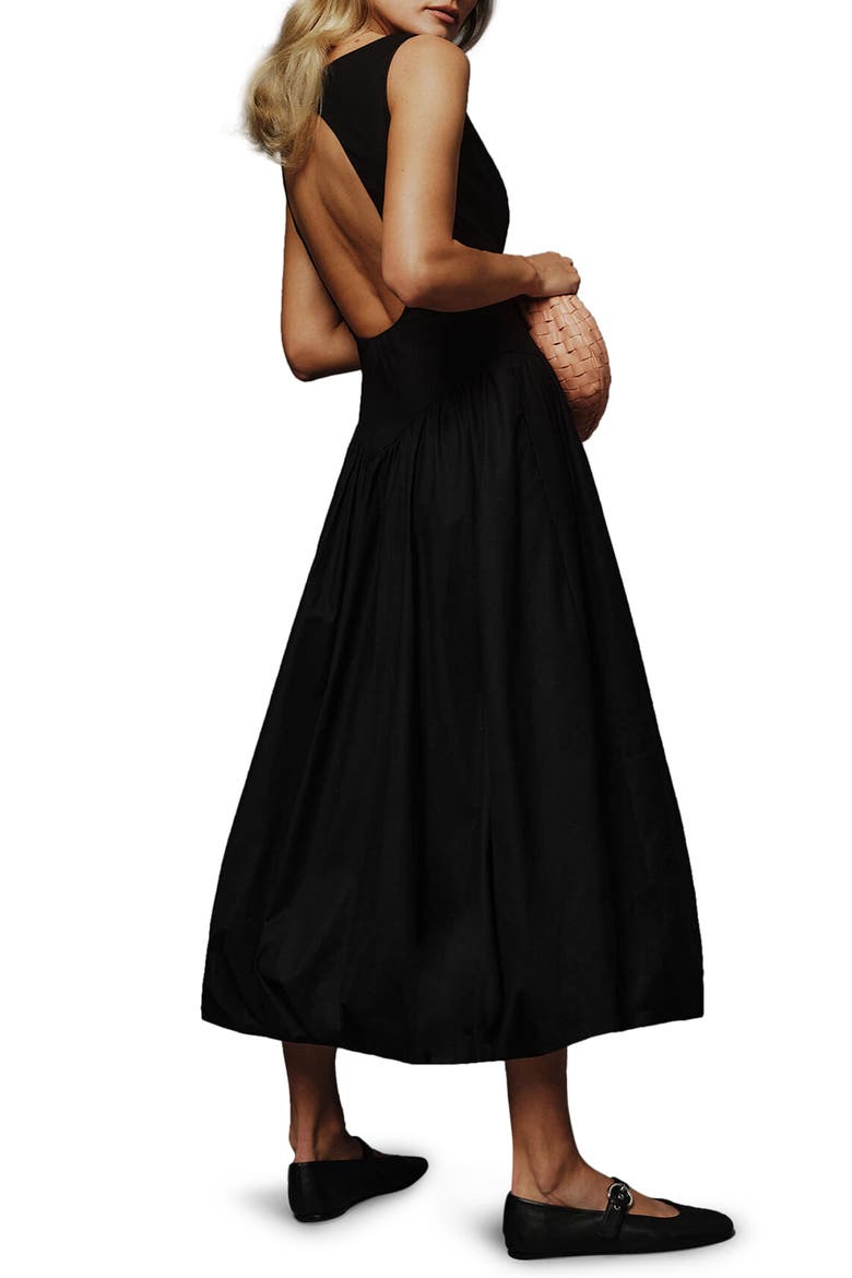 Elvira Cotton Midi Dress, Alternate, color, BLACK