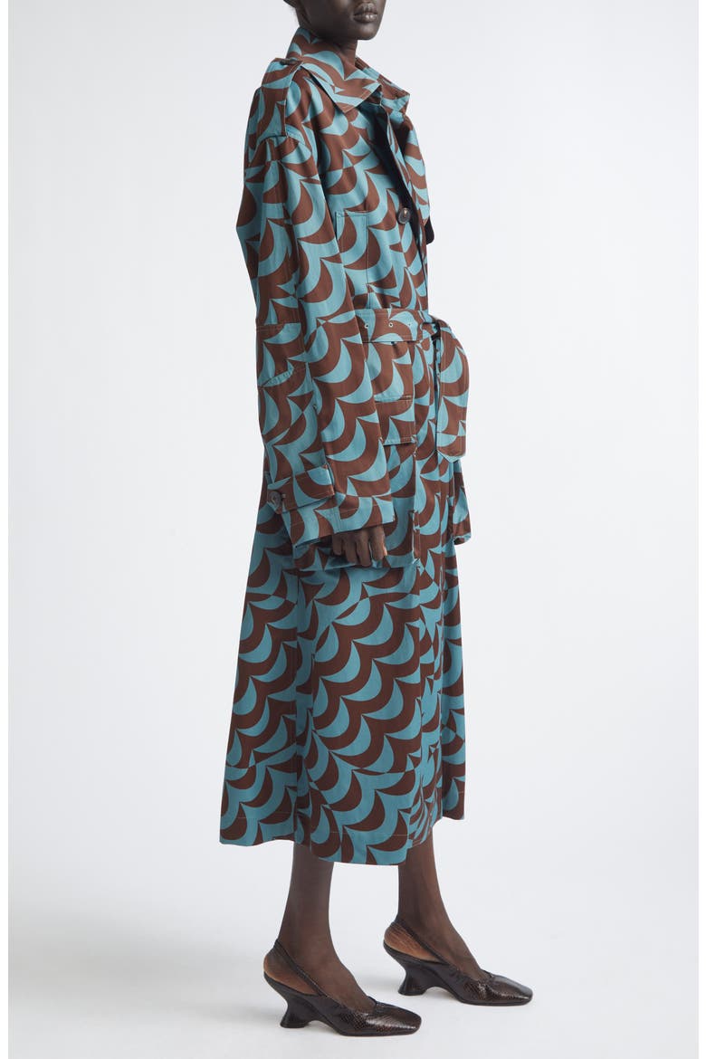 Moon Print Trench Coat, Alternate, color, BLUE/ BROWN