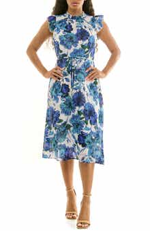 Nina Leonard Smock Chiffon Midi Dress