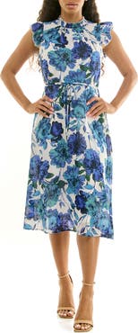 Nina Leonard Smock Chiffon Midi Dress