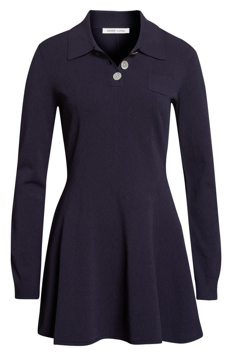 Sandy Liang Chupa Long Sleeve Polo Sweater Dress, Alternate, color, Navy