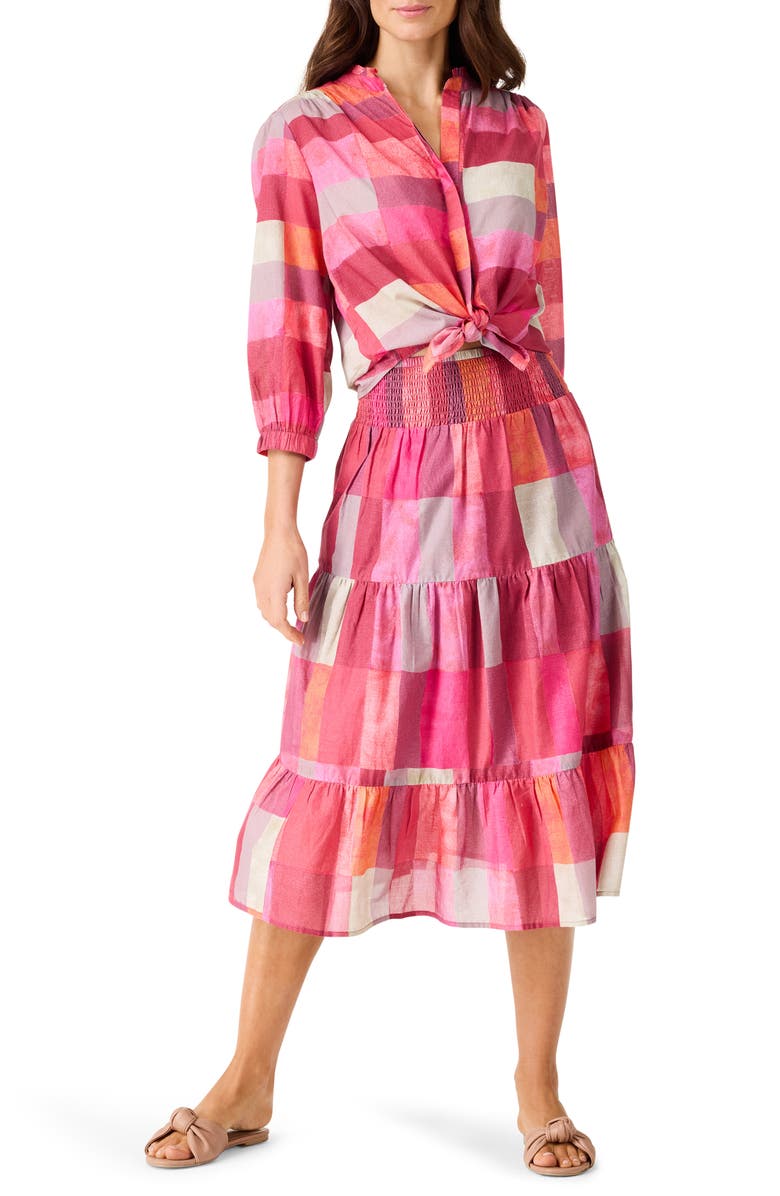 NIC+ZOE Sunset Plaid Girlfriend Cotton Button-Up Shirt, Alternate, color, Pink Multi