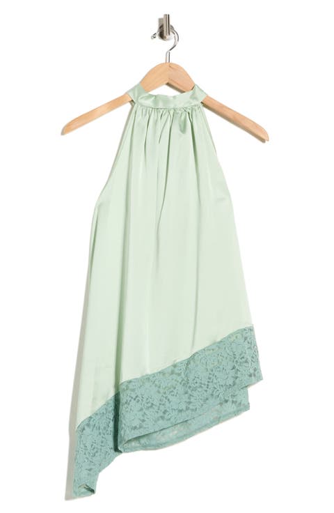 Sleeveless Lace Trim Satin Asymmetric Top (Plus)