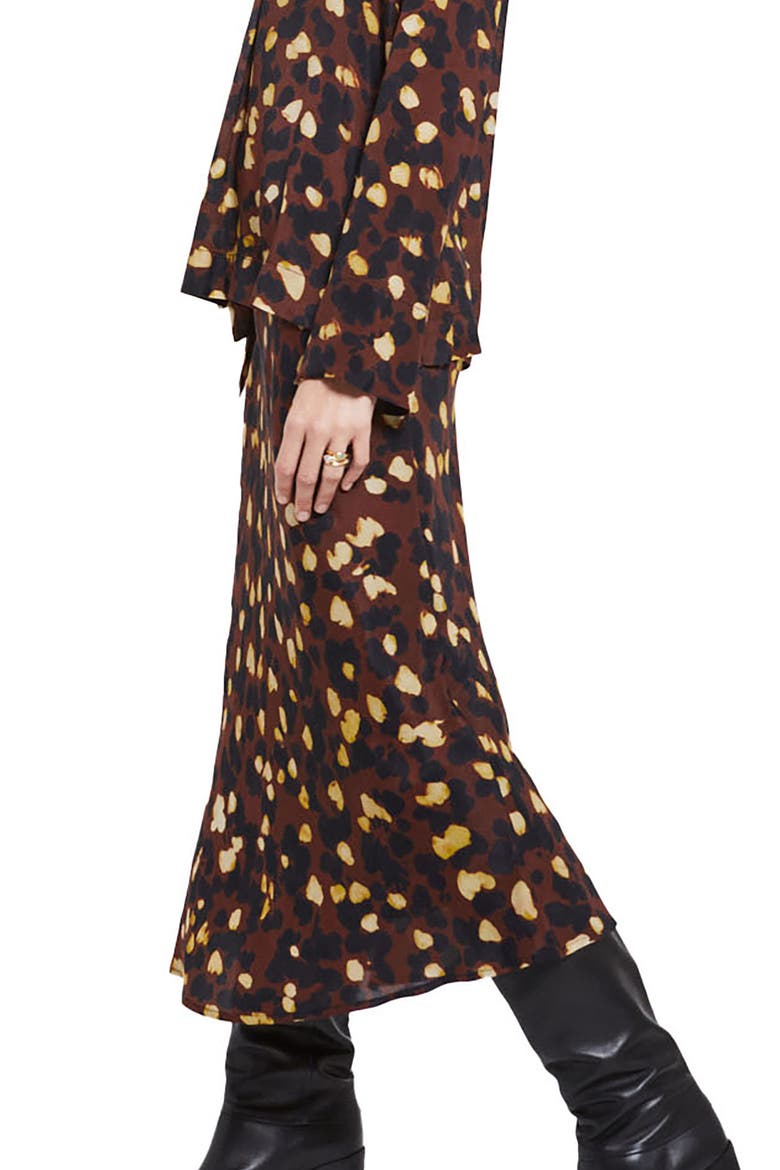 Fluid Viscose Long Skirt, Alternate, color, Brown